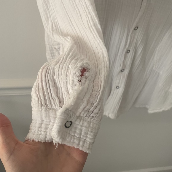 Natural Life Laid Back Cotton Gauze Snap Front Tunic White Size L Boho Coastal - Picture 7 of 9